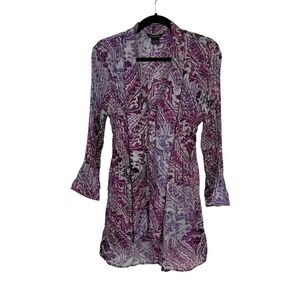 Vintage Y2K Sunny Taylor Boho Paisley Print Sheer Dress Womens Large Purple Gray